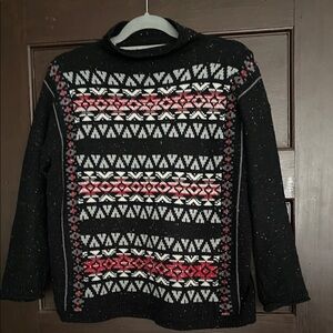 Chaps Black and Pink Geometric Mock Neck Women's Cotton Sweater